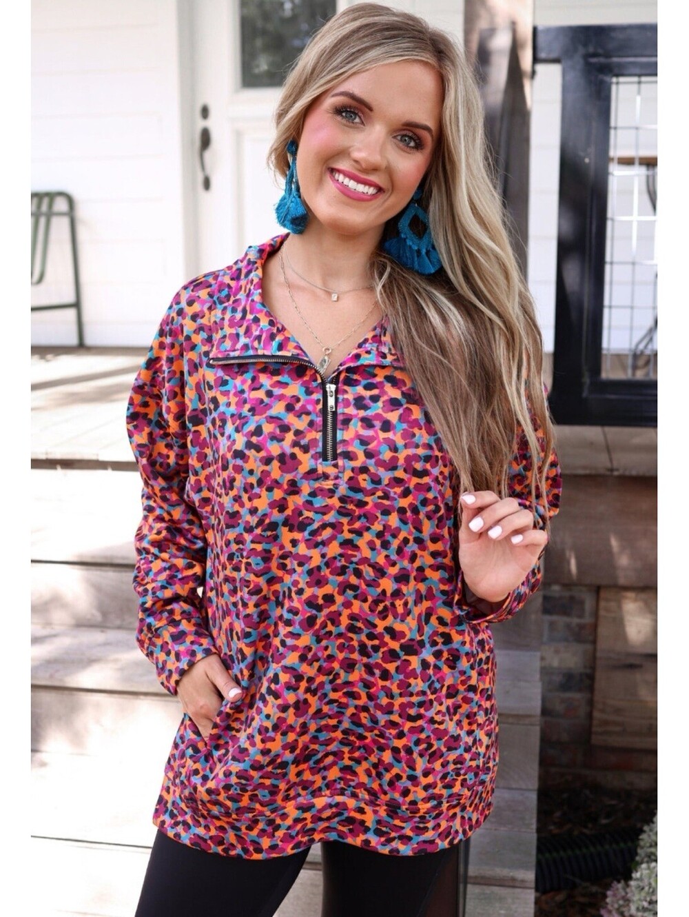 NWT Jess Lea Pink Leopard Splash of Spots Everyday Pullover Size Medium